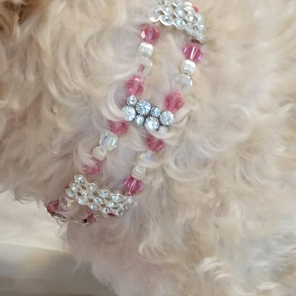 Handmade Swarovski Crystal 2 Strand Dog Necklace Fits Neck Size 16" - 18"